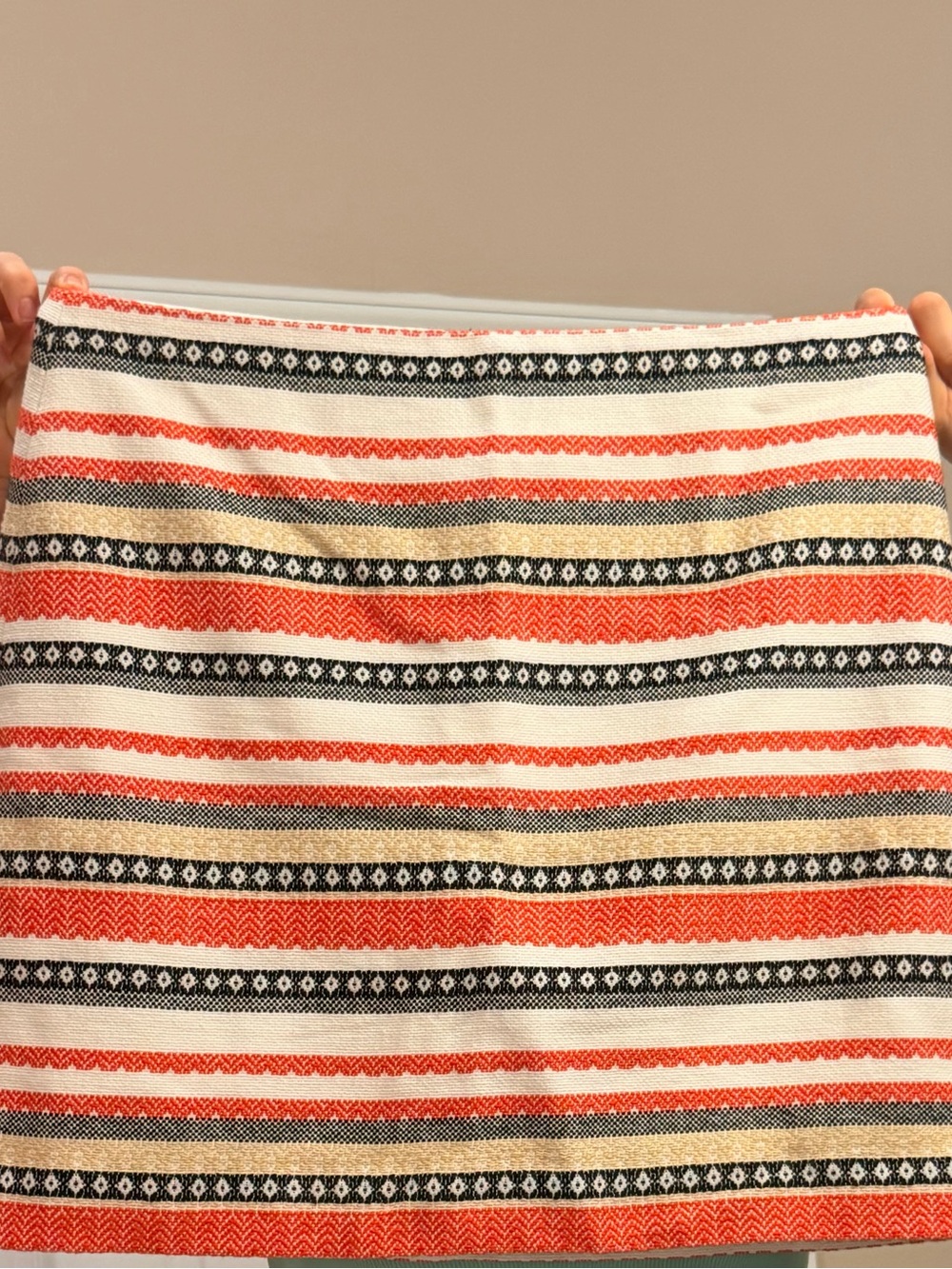 LOFT Coral, Black & Cream Striped Mini Skirt